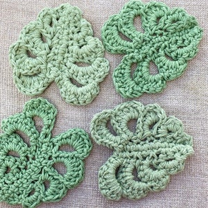 Monstera Coasters, Monstera leaf Coaster set in a Pot, TikTok viral, Crocheted Monstera Leaf Coaster Set and Pot, Crochet leaf Coasters image 3