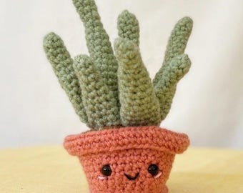Crocheted Aloe Vera Plant in Smiling Planter | Handmade Desk Decor