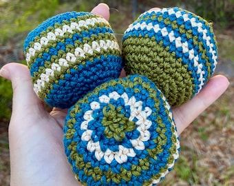 Handmade Crochet Footbag Set, Retro Kick Bag Game, Outdoor Fun (Set of 3)
