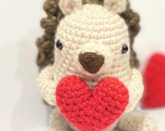 Crochet Hedgehog Stuffed Animal with Heart - Handmade Decoration