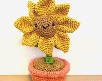 Crochet Sunflower in Pot: Handmade Plush Desk Decor - Choose Your Style