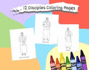 12 discepoli pagine da colorare stampabili, pagine da colorare stampabili, 12 apostoli, scuola domenicale, libro da colorare