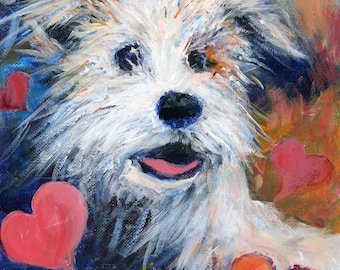 Original Acrylic Dog Painting, 8x10 Inch Wall Art, Handmade Decor.