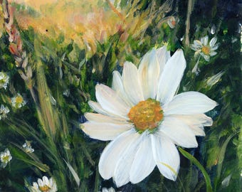 Original Acrylic Flower Field Painting, 5x7 inch wall painting, room decor, design.