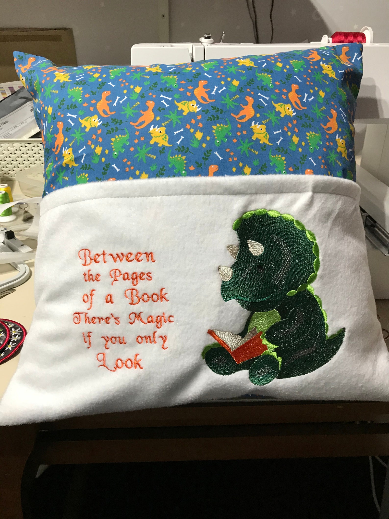 Embroidered Dinosaur Design Reading Pillow/cushion Etsy UK