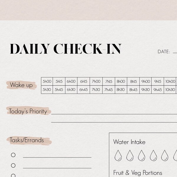 Daily Self Care Checklist - Wellness Chart - Printable Daily Checklist - Printable Daily Schedule - Habit Tracker - Intentional Living