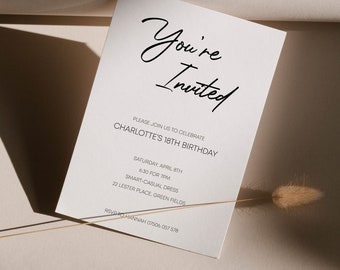 Modern Invitation - Printable Birthday Invitation - Simple Calligraphy Invite - Sophisticated Invitation - Custom Invitation