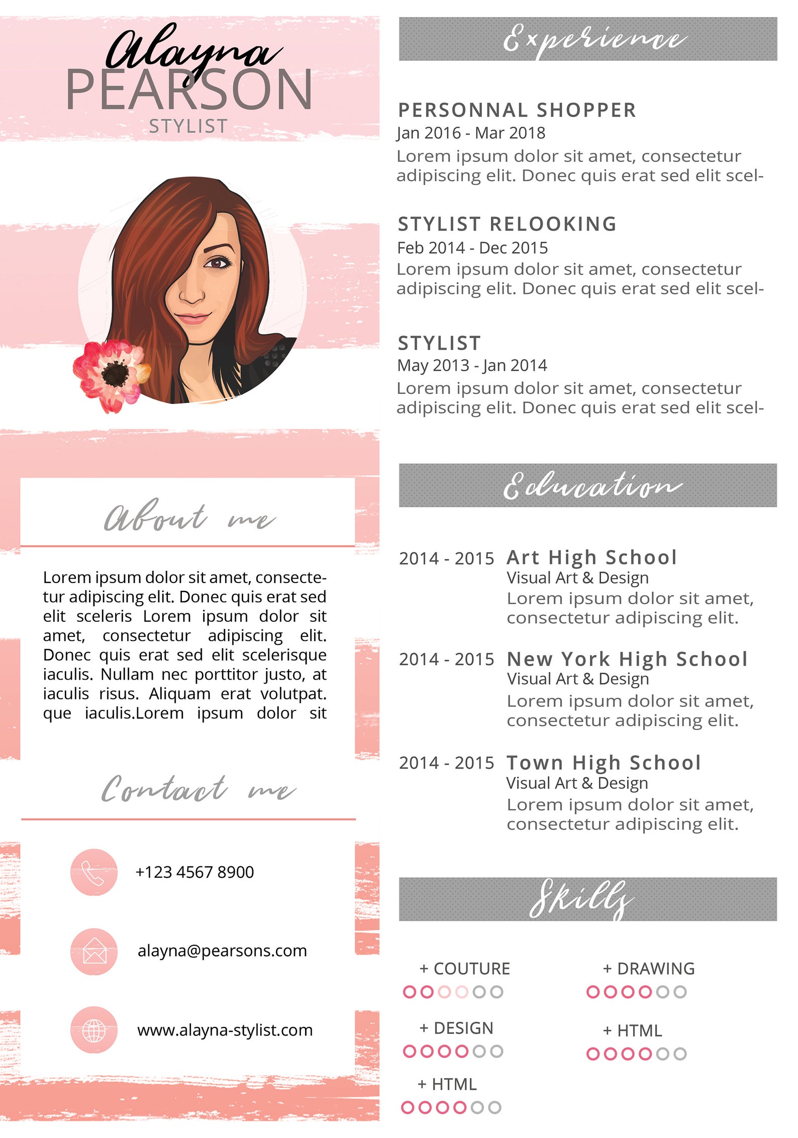 Girly Curriculum Vitae / Professional Template Resume/ CV / Etsy