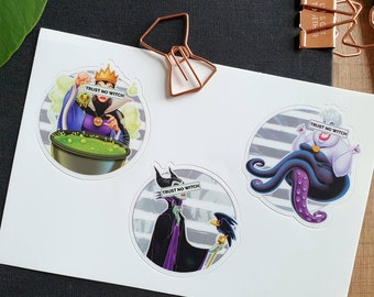 Board of 3 Disney Witch Stickers // Trust no witch