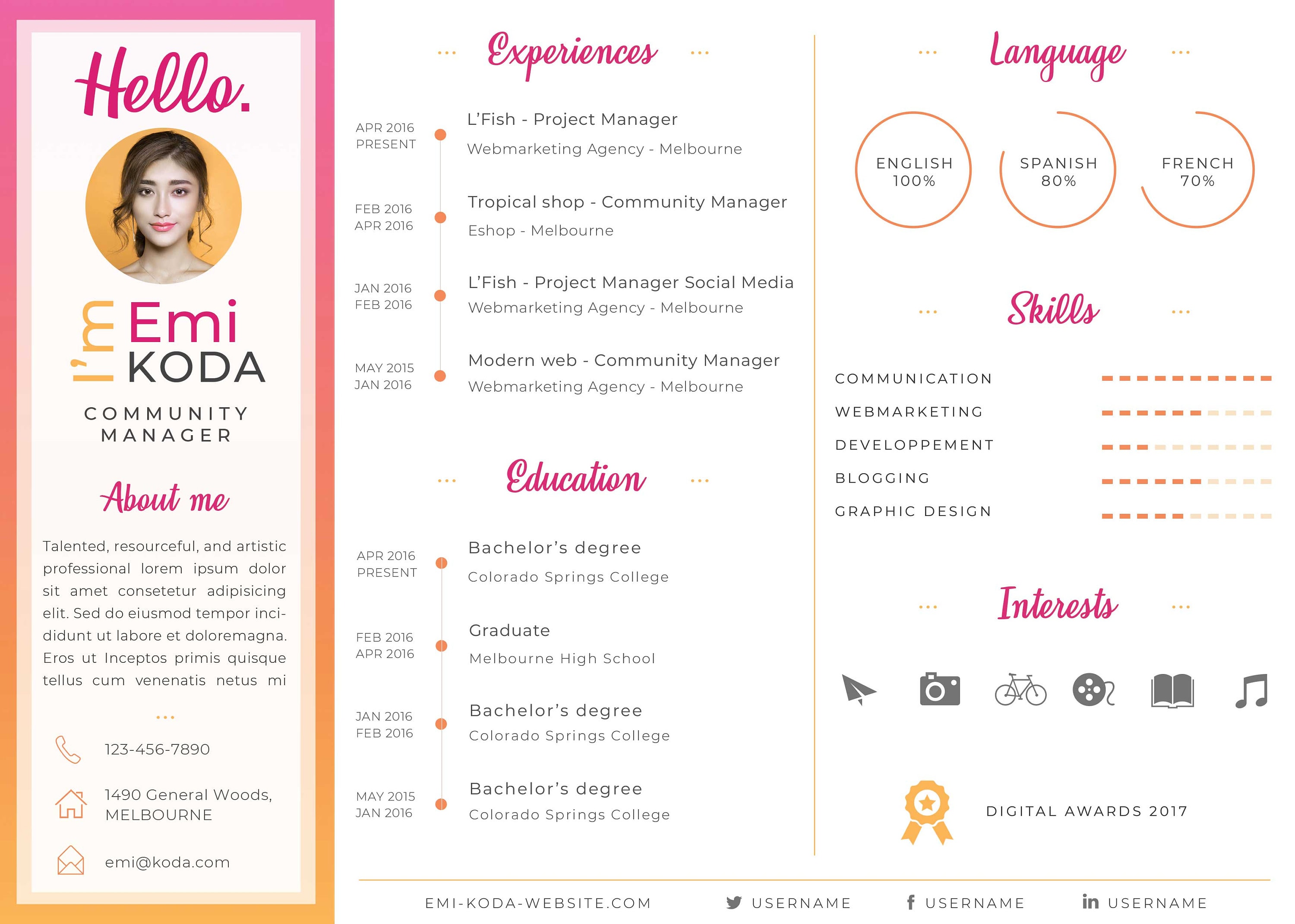Colorful Curriculum Vitae Template Resume CV Cover Letter Creative ...