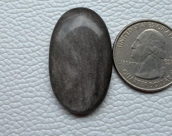 Silver Obsidian Gemstone Cabochon, Hand Polished for Jewelry Making (35x21x6 mm)