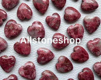 Thulite Heart Shape Cabochons, Puffy Gemstone Lot (20mm, 30mm, 40mm)