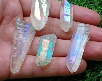 Titanium Aura Quartz Crystal – Rainbow Flame Aura Gemstone
