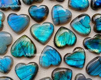 Cabochon coeur en labradorite - Pierre précieuse à dos plat (18-36 mm)