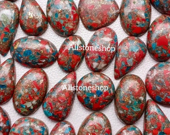 Turquoise - Coral Turquoise - Copper Turquoise - Turquoise Cab - Heated - Lab Created - Turquoise Gemstone - Copper Gemstone - Cabochons