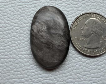 Silver Obsidian Cabochon Gemstone, Wholesale Crystal Minerals, Hand Cut Flat Bottom (33x202x6 mm)
