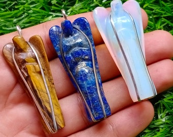 Natural Stone Angel Pendant – Gemstone Cabochon (32 to 70 mm)