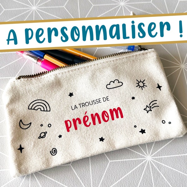 Pochette coton zippée personnalisée - Trousse - Arc-en-ciel paillettes - à personnaliser -personnalisation- Cadeau personnalisé femme enfant