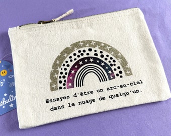 Pochette coton zippée - Trousse - Arc-en-ciel paillette - Citation - Mood