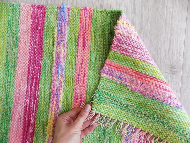 Bright Green Bath Mat With Pink Stripes Scandinavian Rug Etsy Sweden