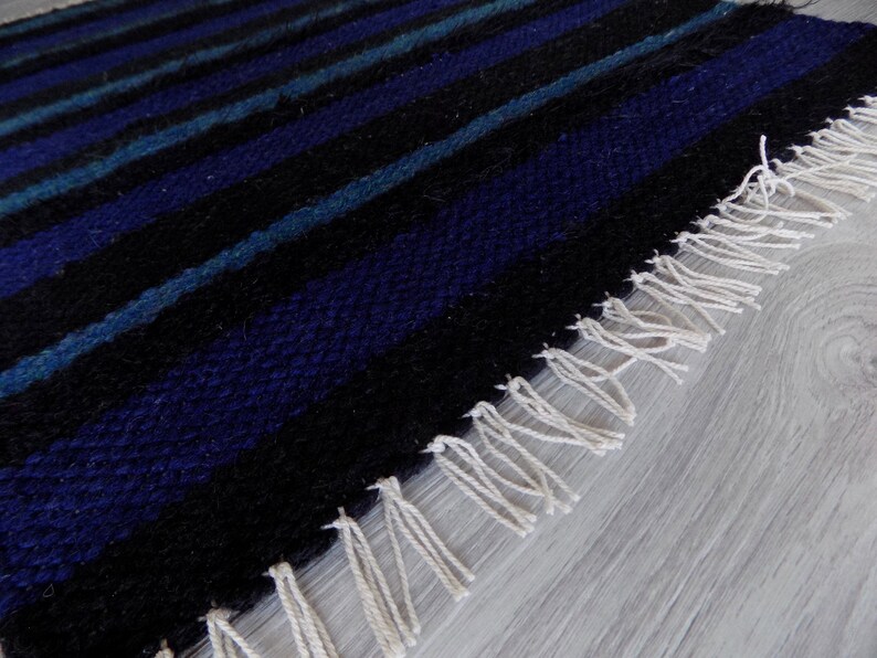 Small Woven Rug Handwoven Floor Rug Striped Bath Mat Black Etsy