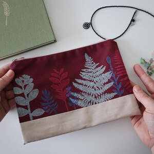 Borsa per cosmetici, astuccio in cotone e tela con motivo botanico originale, borsa per il trucco con cerniera, organizer con impronta della mano, beauty case