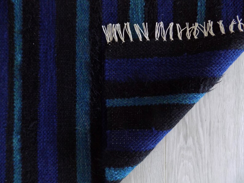 Small Woven Rug Handwoven Floor Rug Striped Bath Mat Black Etsy