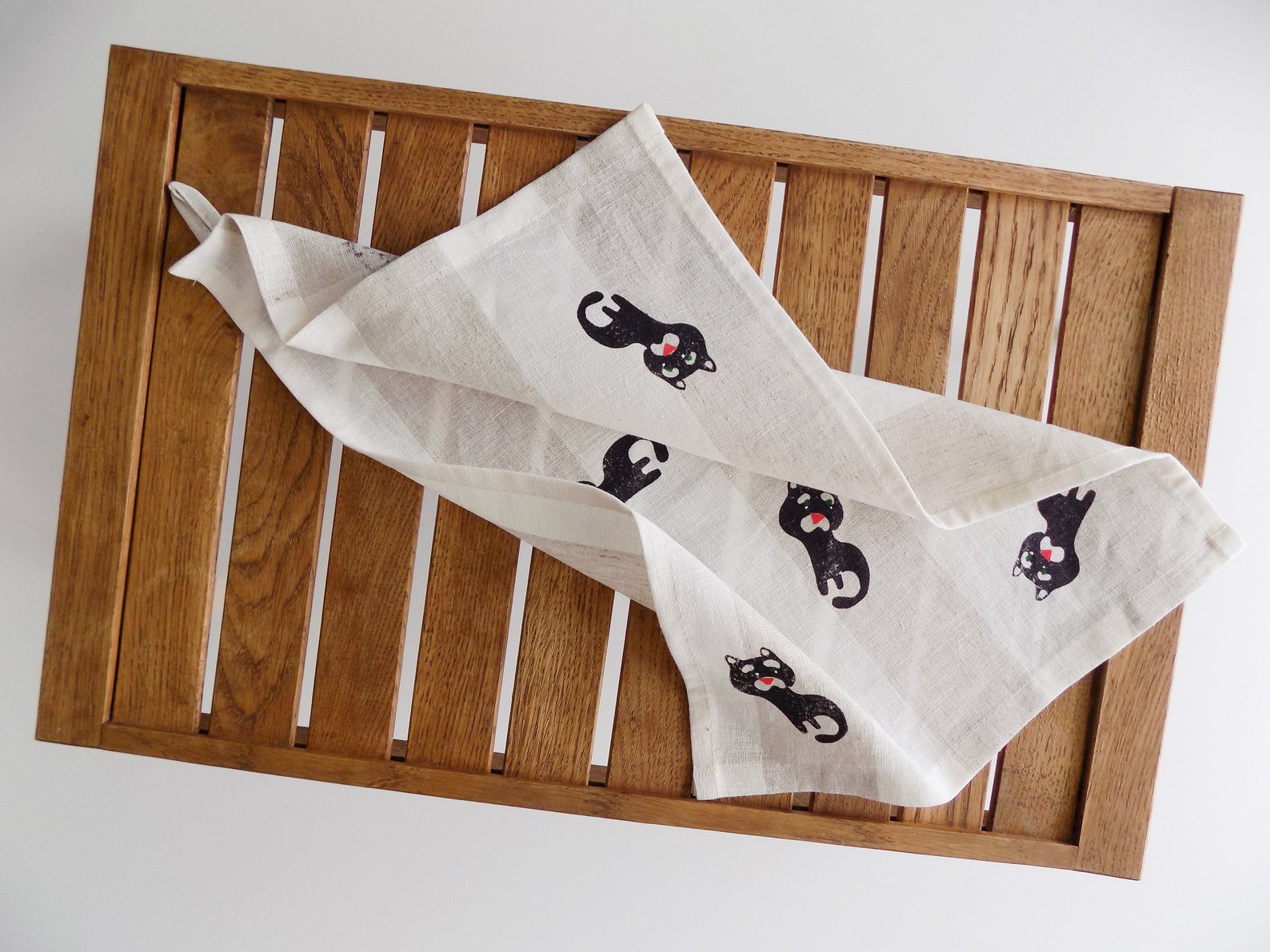 Linen Kitchen Towels with Cats Handcrafted Tea Towel Set Etsy