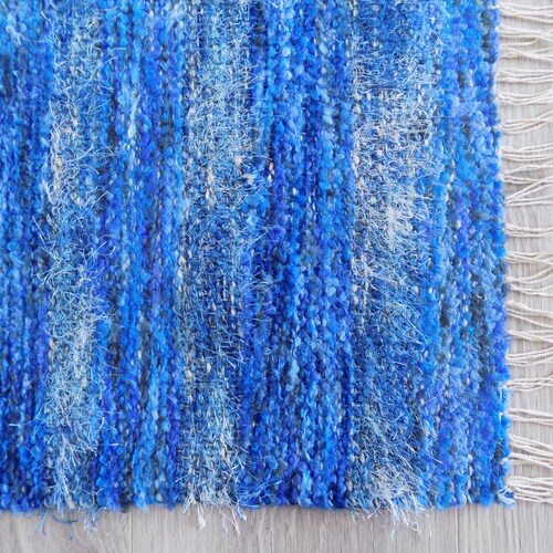 Handwoven Runner Rug, Blue Striped Rug, Bedroom shops Mat, Rustic Decor, Kitchen Floor Rag Rug, Soft Childroom Carpet, Scandinavian Textile