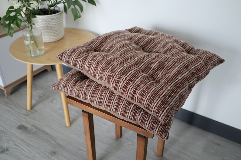 Set of 6 Chair Cushions, Red and Beige Chair Pads Scandinavian Little Seat Cushion Handwoven Home Decor Hygge Decor zdjęcie 10