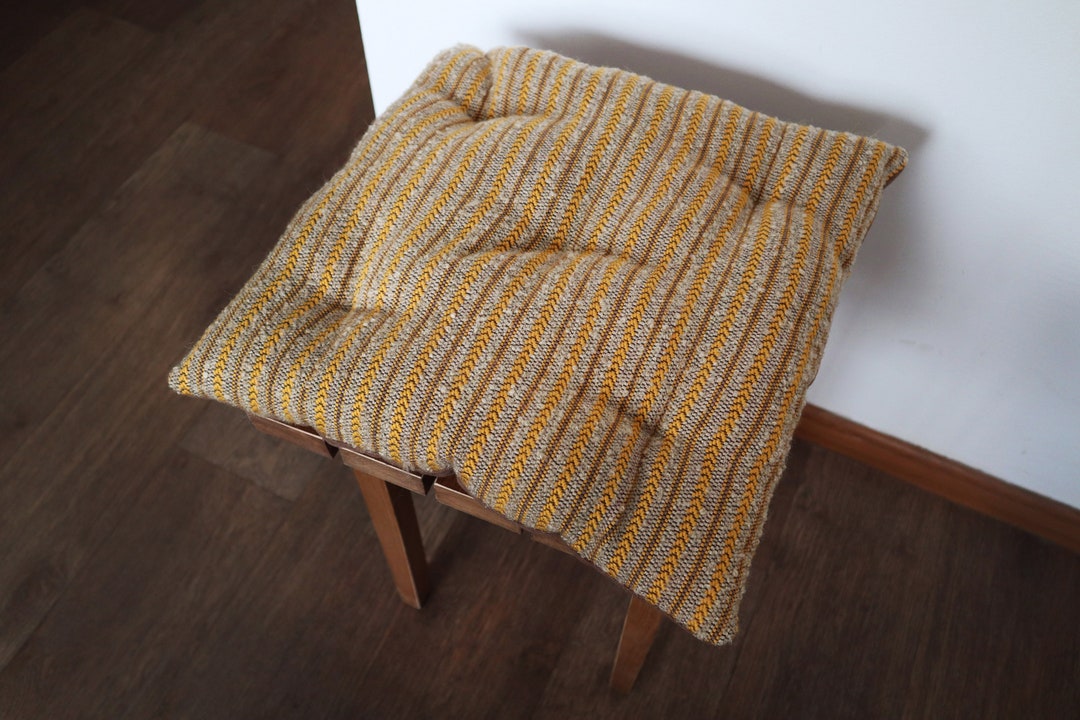 Set of 2 Beige and Mustard Yellow Chair Cushions Woven Saddle Etsy
