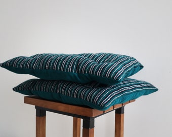Set of 2 Chair Cushions, Dark Blue and Turquoise