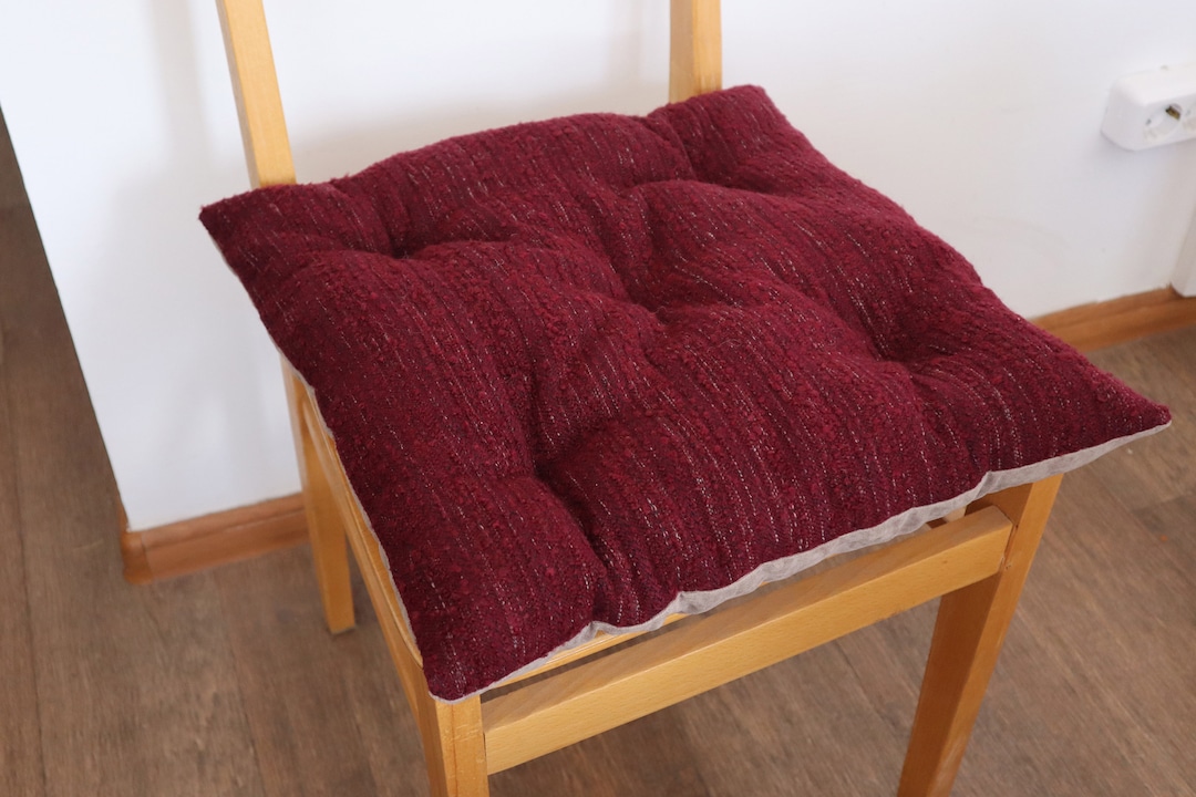 Set of 6 Chair Cushions, Burgundy Chair Pads, Scandinavian Little Seat