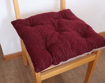 Set of 6 Chair Cushions, Burgundy Chair Pads, Scandinavian Little Seat Cushion with ties Handwoven Home Decor, Stool cushion, Bench pillows