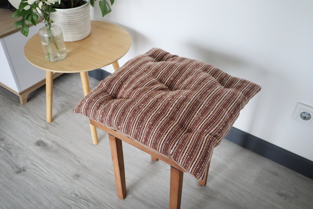 Set of 6 Chair Cushions, Red and Beige Chair Pads Scandinavian Little