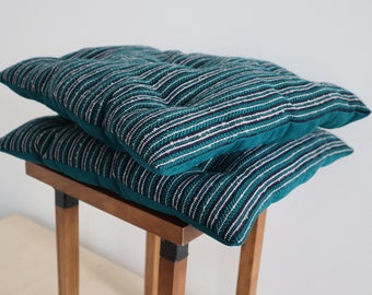 Set of 2 Dark Blue and Turquoise Chair Cushions Ready to ship