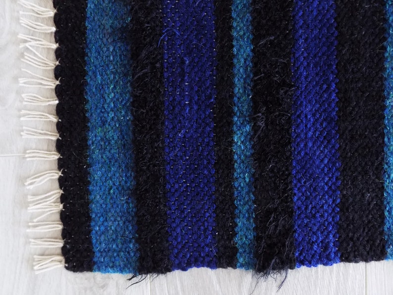 Small Woven Rug Handwoven Floor Rug Striped Bath Mat Black Etsy
