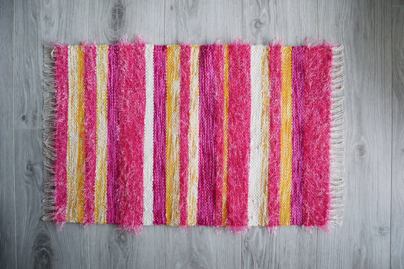 Yellow and Pink Striped Rug Handwoven Floor Rug Woven Bath Etsy
