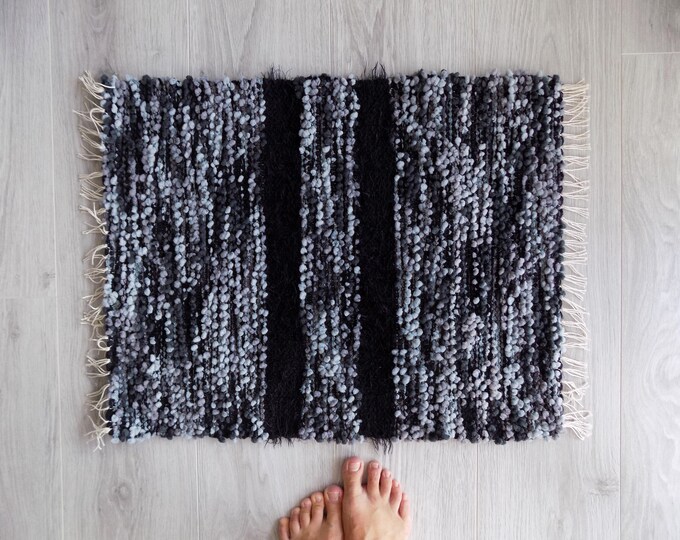 Small Soft Dark Grey and Black Bath Mat Handwoven Floor Rug - Etsy