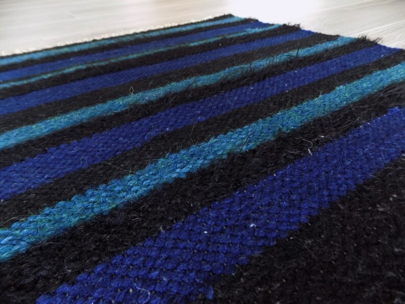 Small Woven Rug Handwoven Floor Rug Striped Bath Mat Black Etsy