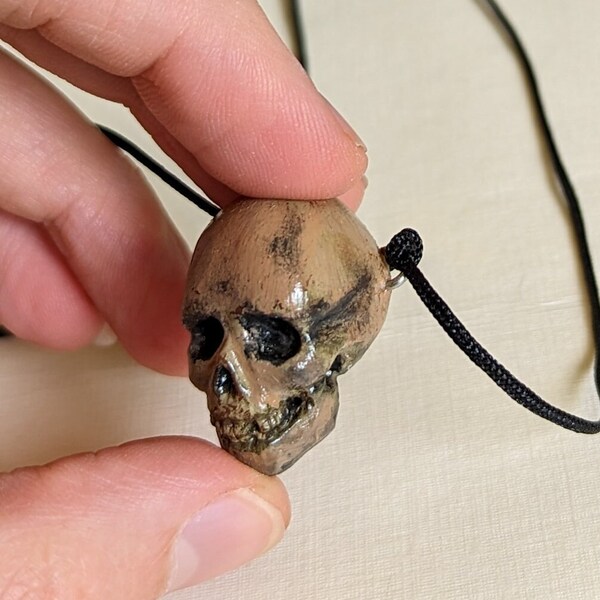 Scull pendant, OOAK handmade jewelry, statment polymer clay necklace, gothic jeweley choker, creepy pendant, unique gift for her