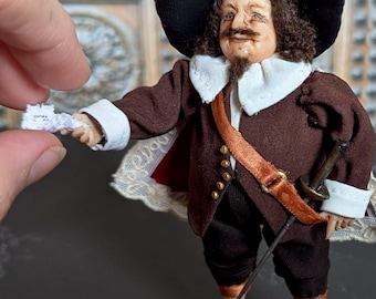 Small art doll Musketeer, OOAK handmade polymer doll, detailed poseable doll, custom doll 112, tiny interior doll, collectible victorian man