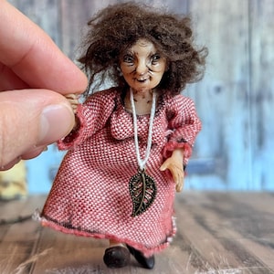 Small art doll Witch, OOAK handmade polymer doll, detailed poseable doll, creepy cute little doll, tiny interior doll granny, custom doll