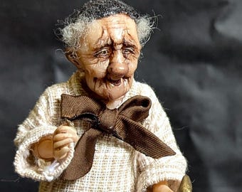 Small art doll Shoemaker, OOAK handmade polymer doll, funny tiny old man, little custom interior doll, detailed pose doll, cute souvenir