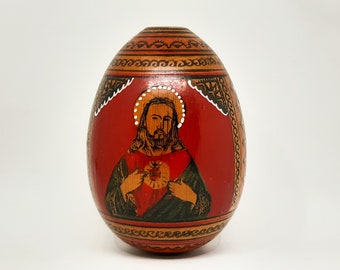 Icon of Christ Almighty on a wooden egg Joseph and the Virgin Mary