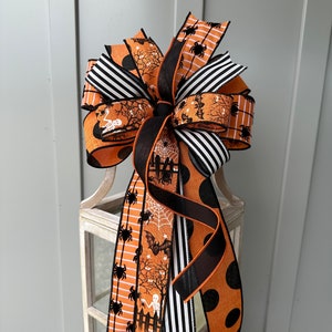 Halloween Wreath Bow: Graveyard, Spider Web, Polka Dot Ribbons