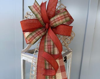 Fall Wreath Bow: Rust Plaid, Moss Green, Tan Woven Weave