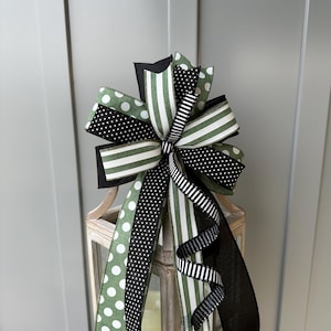 Sage Green Everyday Bow: Black, White Stripes & Polka Dots