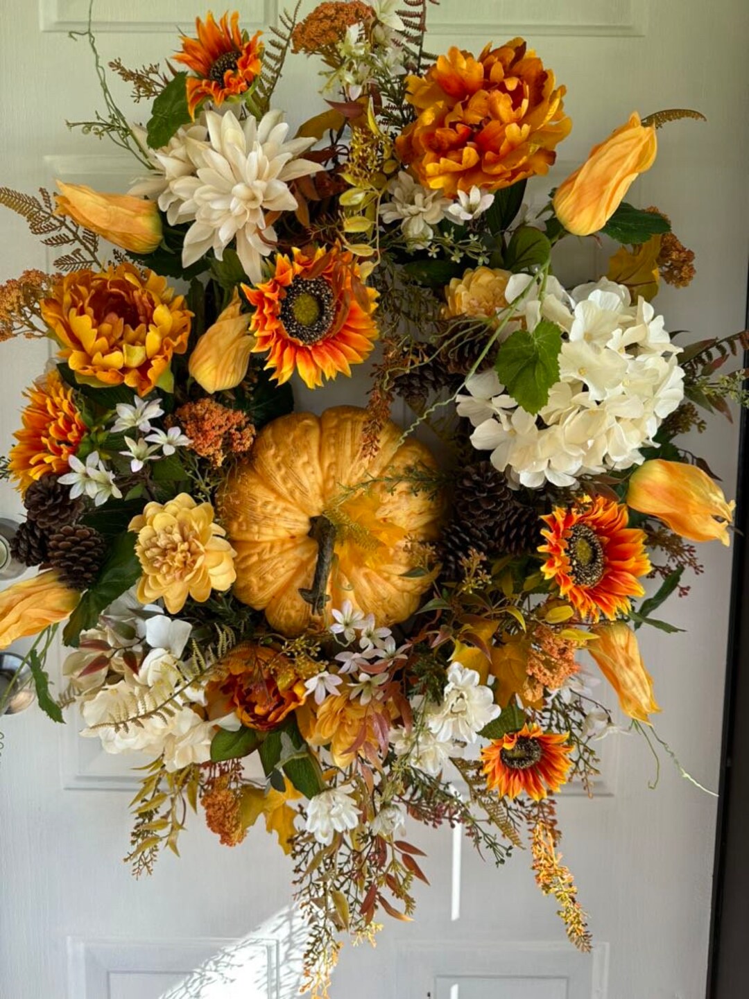 Fall Squash Blossom Peony Sunflower Pinecone and Pumpkin Front - Etsy