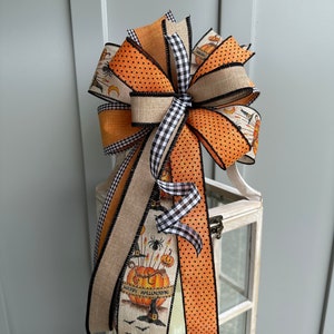 Halloween Wreath Bow: Orange, Tan, Black & White Farmhouse Decor